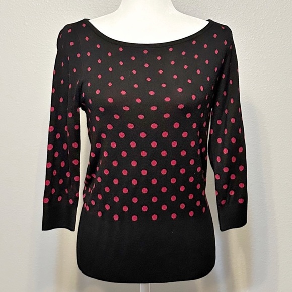 WHBM Black & Polka Dot 3/4 Sleeve Knit Pullover | Sz S - Picture 4 of 7